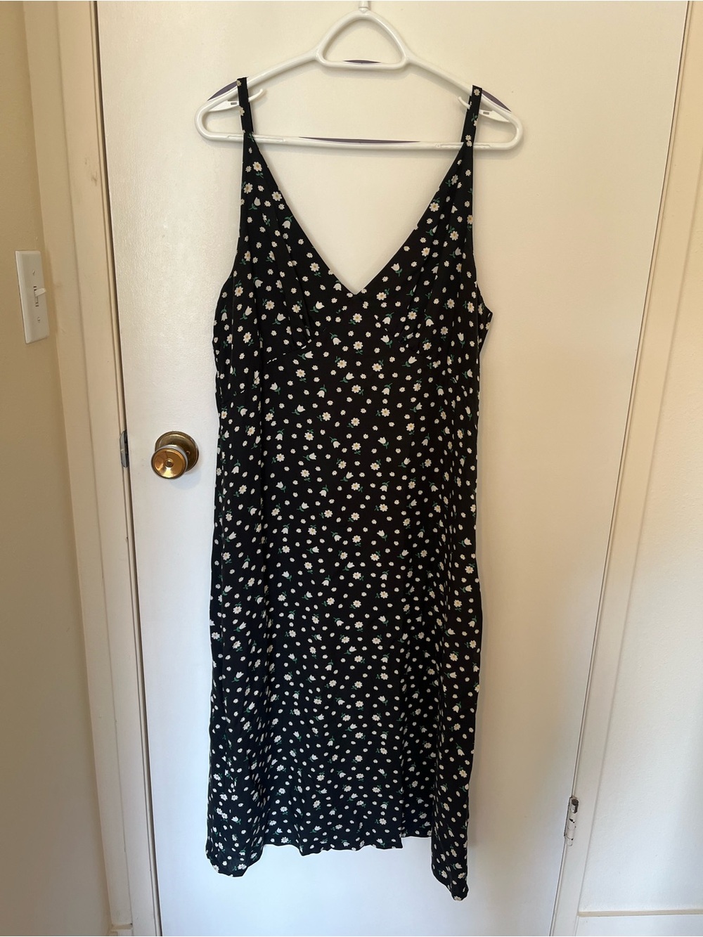 Reformation Black Slip Dress with White Daisies